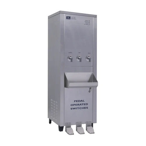 Foot Pedal Operated Stainless Steel Hot And Cold Water Dispenser - Color: Silver