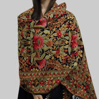 Black Pure Pashmina Embroidered Shawl - Knitting Type: Hand Made