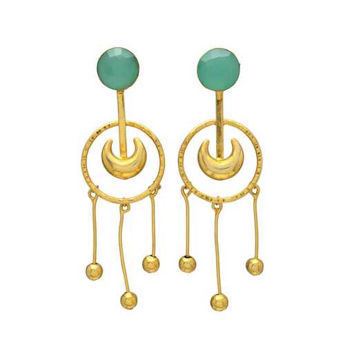 New arrival woman moon and aqua chalcedony gemstone earring