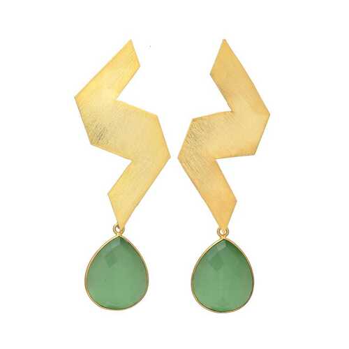 New arrival zigzag dangle with green chalcedony earring