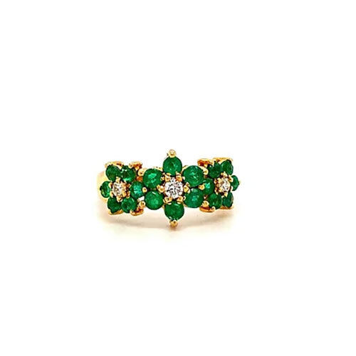 Emerald And Diamond Ring In 18K Yellow Gold-355 - Diamond Cut: Excellent