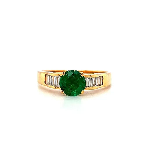 Emerald And Diamond Ring In 18K Yellow Gold-367 - Diamond Carat Weight: 18 Carat