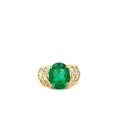 Emerald and Diamond Ring in 14K Yellow Gold-376