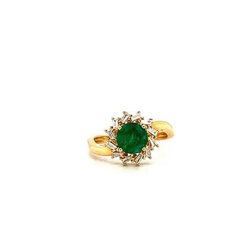 Emerald And Diamond Ring In 14k Yellow Gold-377 - Diamond Cut: Good