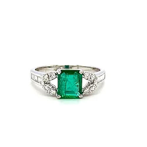 Emerald and Diamond Ring in 18K White Gold-316