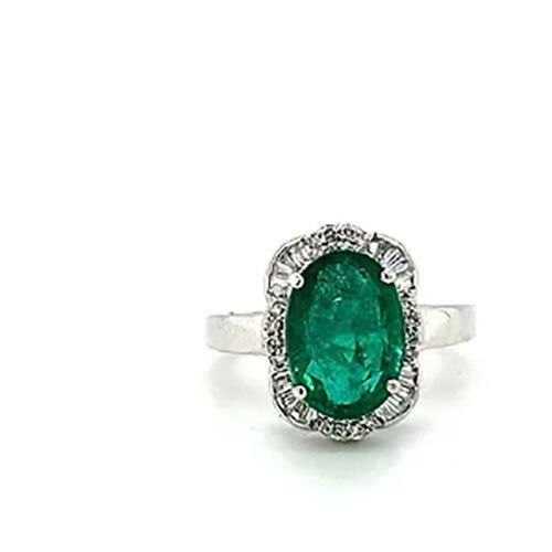 Emerald and Diamond Ring in 18K White Gold-315