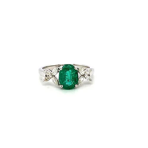 Emerald and Diamond Ring in 18K White Gold-317