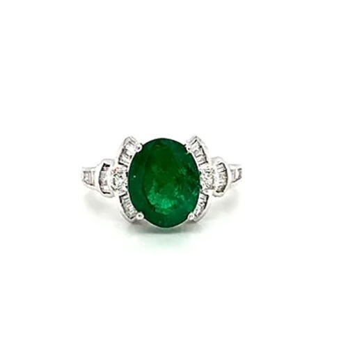 Emerald and Diamond Ring in 18K White Gold-319