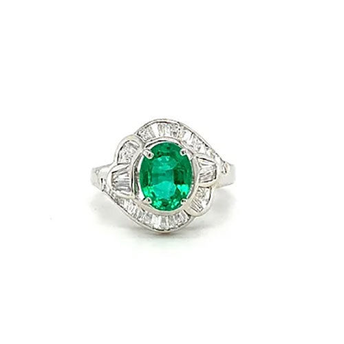 Emerald And Diamond Ring In 18K White Gold-321 - Diamond Cut: Good