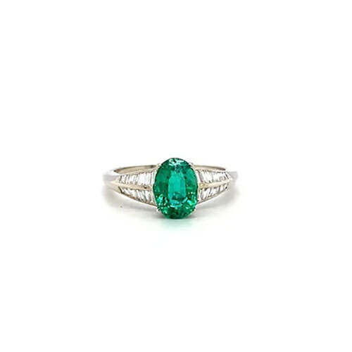 Emerald and Diamond Ring in 18K White Gold-322