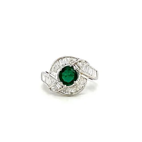 Emerald and Diamond Ring in 18K White Gold-325