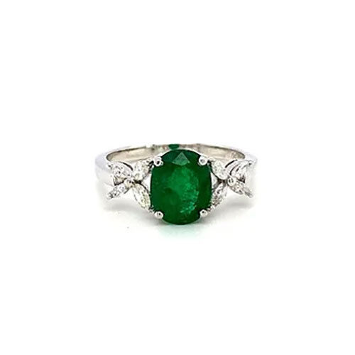 Emerald And Diamond Ring In 18K White Gold-330 - Diamond Cut: Good