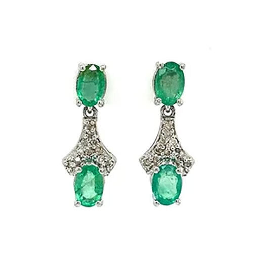 Emerald Earring In 925 Sterling Silver-713 - Diamond Cut: Good