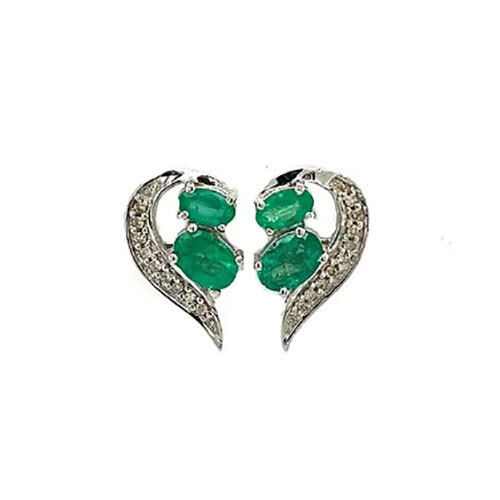 Emerald Earring In 925 Sterling Silver-714 - Diamond Cut: Good