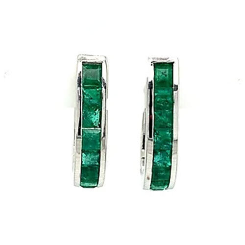 Emerald Earring In 925 Sterling Silver-715 - Diamond Cut: Good