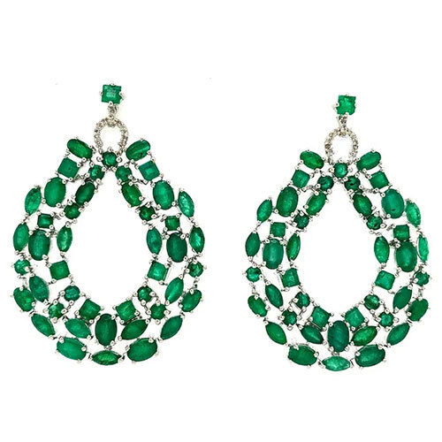 Emerald Earring In 925 Sterling Silver-716 - Diamond Cut: Good