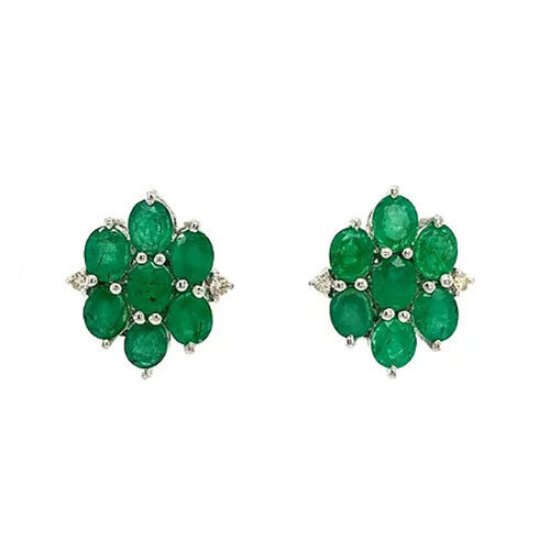 Emerald Earring In 925 Sterling Silver-717 - Diamond Cut: Good