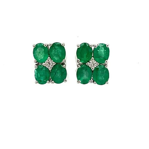 Emerald Earring In 925 Sterling Silver-719 - Diamond Cut: Good