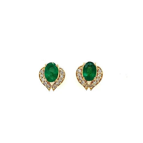 Emerald and Diamond Earring in 14K Yellow Gold-160