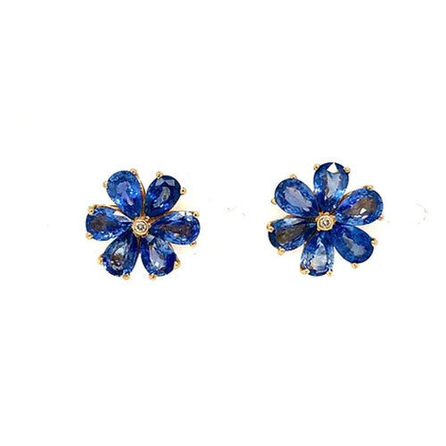 Sapphire And Diamond Earrings In 14K Yellow Gold-82 - Diamond Carat Weight: 14 Carat