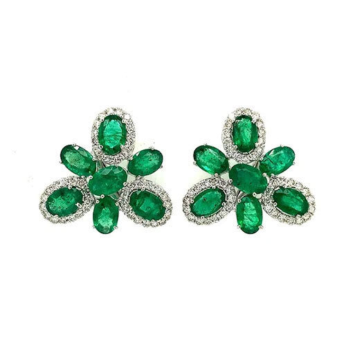 Emerald And Diamond Earring In 18K White Gold-163 - Diamond Carat Weight: 18 Carat