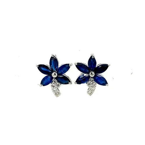 Sapphire and Diamond Earrings in 14K White Gold-90