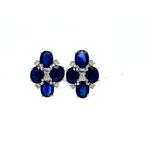 Sapphire And Diamond Earrings In 14K White Gold-91 - Diamond Carat Weight: 14 Carat