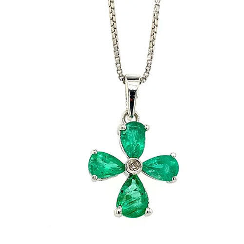 Emerald Pendant in 925 Sterling Silver - Dainty Flower Pendant-1489