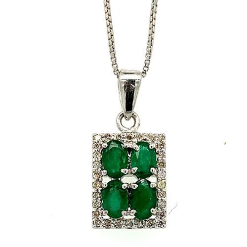 Emerald Pendant In 925 Sterling Silver - Luxury Emerald Diamond Pendant-1494 - Diamond Cut: Good