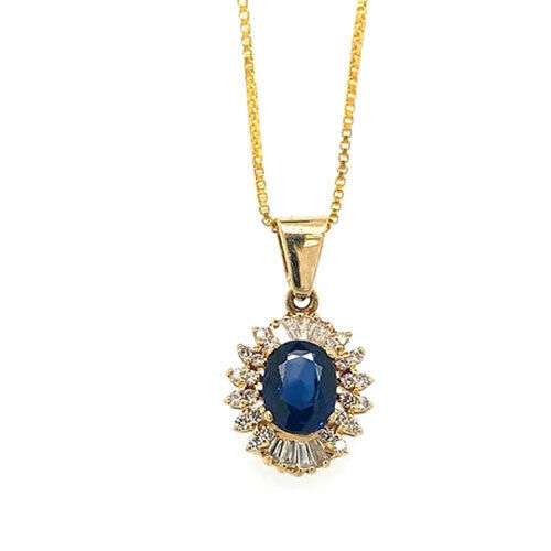 Sapphire And Diamond Pendant In 14K Yellow Gold-1342 - Diamond Carat Weight: 14 Carat