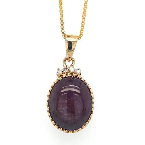 Ruby Star and Diamond Pendant in 14K Yellow Gold-1348