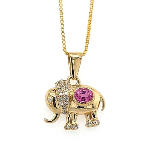 Pink Sapphire and Diamond Pendant in 14K Yellow Gold-1350