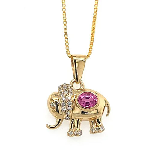 Pink Sapphire and Diamond Pendant in 14K Yellow Gold-1350