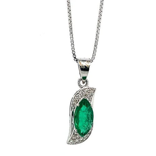 Emerald And Diamond Pendant In 18K White Gold - Precious Stones Pendant-1341 - Diamond Carat Weight: 18 Carat