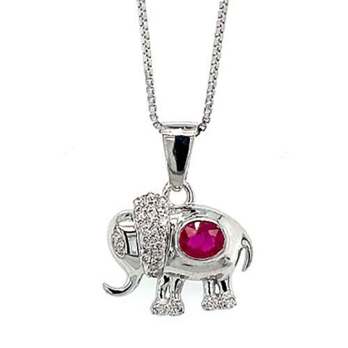 Ruby and Diamond Pendant in 14K White Gold-1345