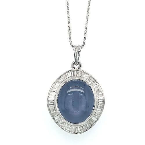 Sapphire Star and Diamond Pendant in 18K White Gold-1344