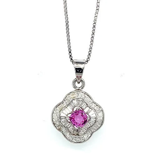 Pink Sapphire and Diamond Pendant in 18K White Gold-1349