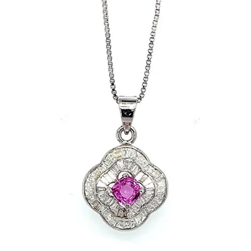 Pink Sapphire and Diamond Pendant in 18K White Gold-1349