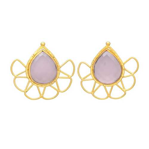 New arrival golden pink chalcedony gemstone Stud earrings