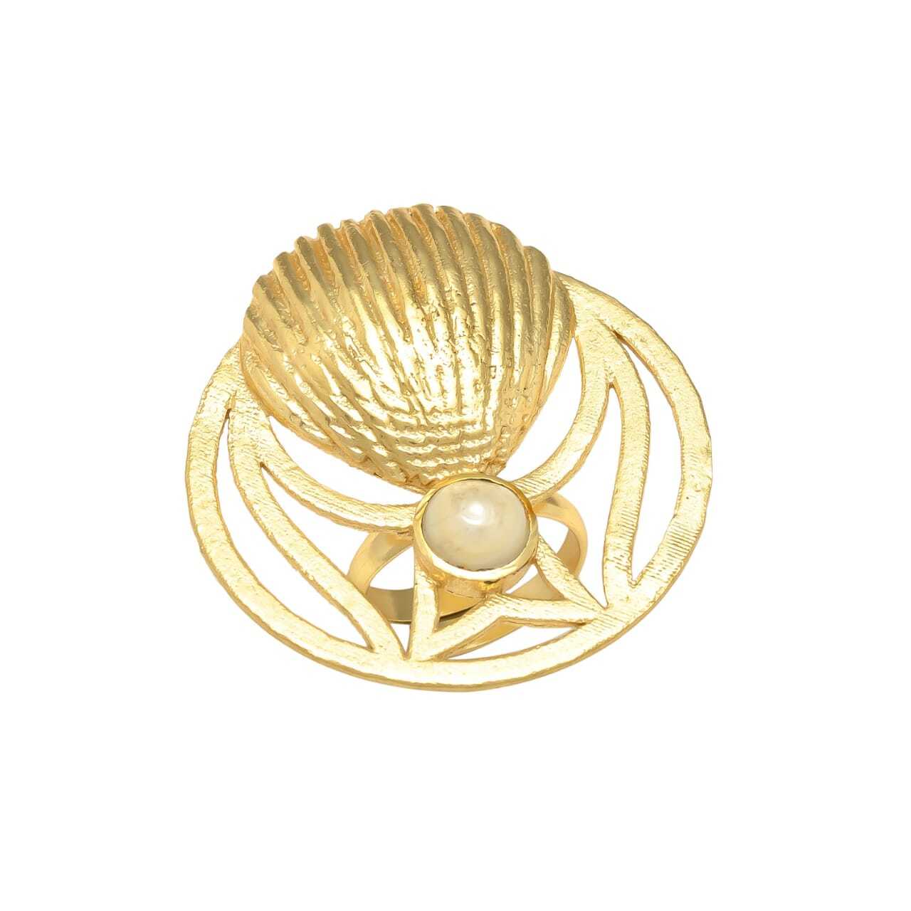 New arrival golden pearl white shell design ring