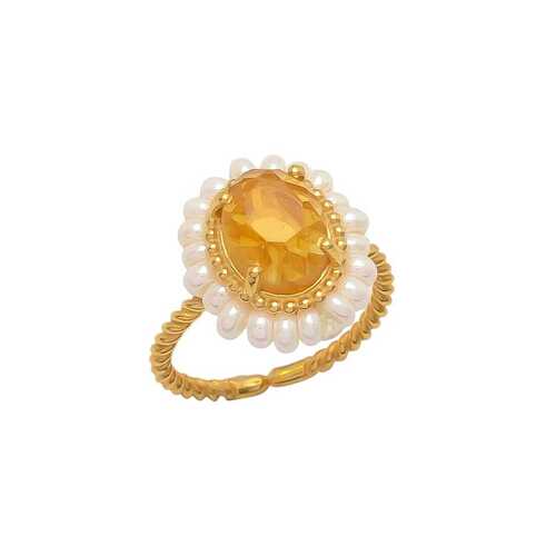 New arrival Round citrine hydro and white pearl woman ring