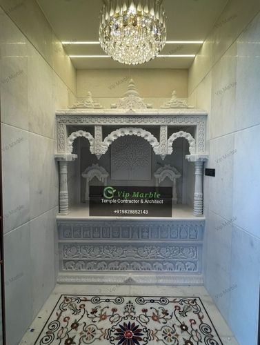 White Makrana Marble Temple - Premium Quality Marble, Intricate Handcrafted Design, Elegant Natural Finish