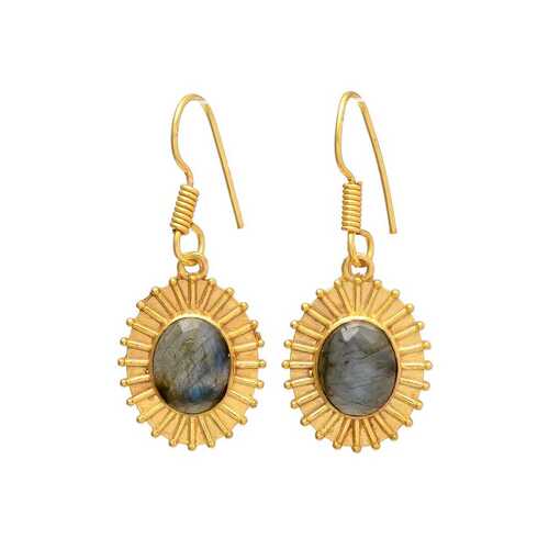 New arrival brass earrings with sunshine design tiger eye gemstone