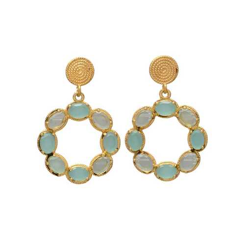 New Arrival Aqua Chalcedony Gemstone Circle Drop Earring set