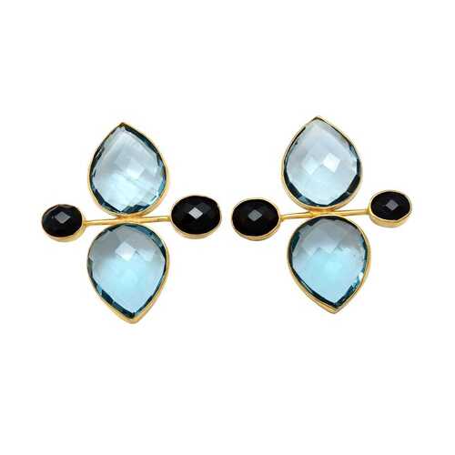 New arrival light blue quartz and black onyx stud earring