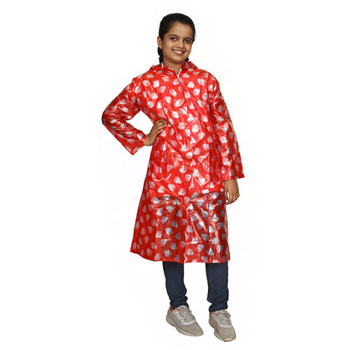 Jhalak Girls Pvc Raincoat - Color: Red