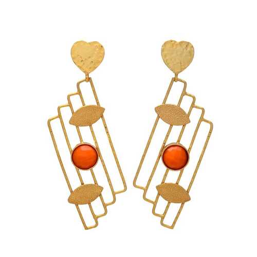 new arrival woman orange gemstone golden drop earring