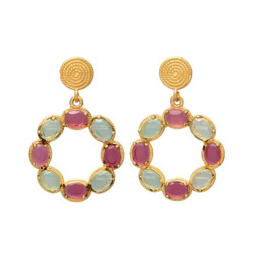 New arrival aqua and pink gemstone drop earring set