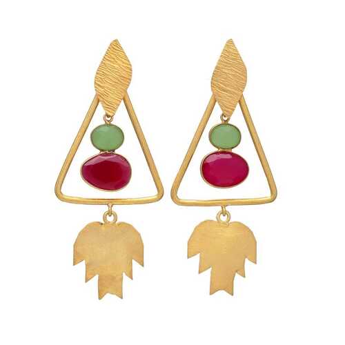 New arrival green and pink chalcedony gemstone dangle earring