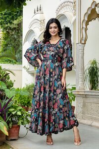 Bloomy Floral Dress - Cotton Blend, Sizes S-xxl, Vibrant Indian Ethnic Print, Short Sleeve Design | Perfect For Any Season And Occasion